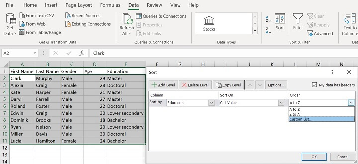 can you custom sort data in pivot in excel for mac